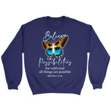 With God all things are possible cross butterfly Bible verse sweatshirt Purple / S