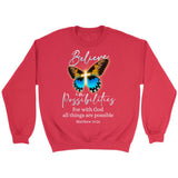 With God all things are possible cross butterfly Bible verse sweatshirt Red / S