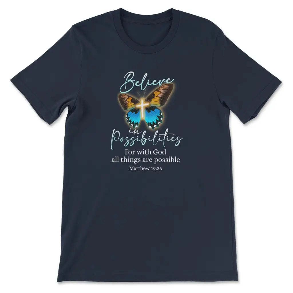 With God All Things Are Possible Cross Butterfly T-shirt Navy / S