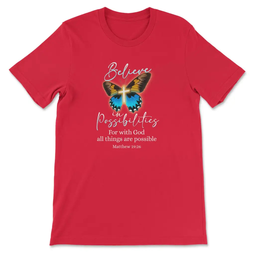 With God All Things Are Possible Cross Butterfly T-shirt Red / S