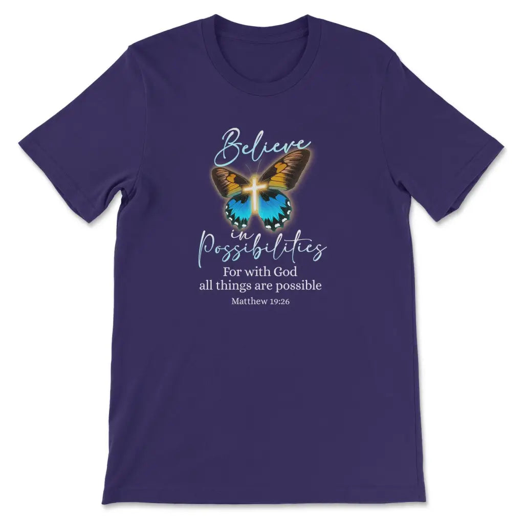 With God All Things Are Possible Cross Butterfly T-shirt Team Purple / S