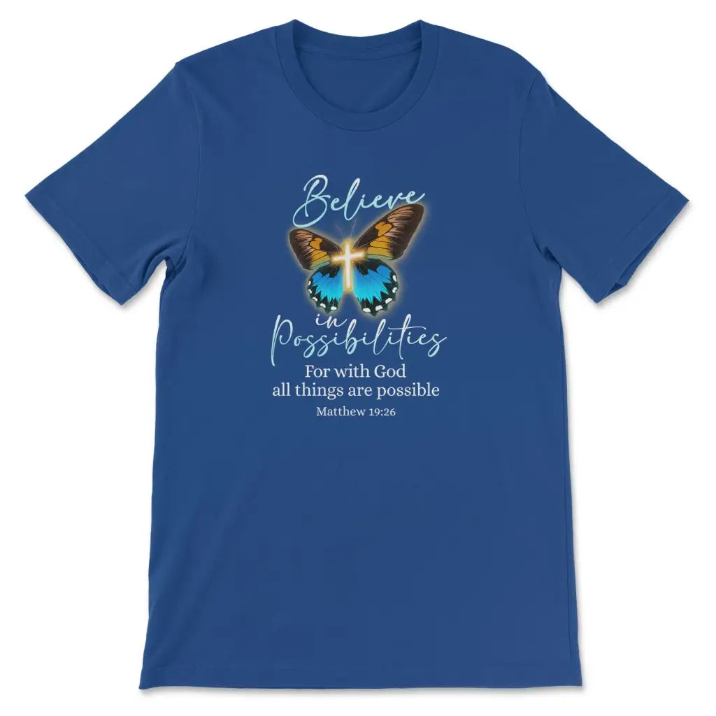 With God All Things Are Possible Cross Butterfly T-shirt True Royal / S