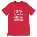 With Jesus In Her Heart And Coffee In Her Hand T-shirt Red / S