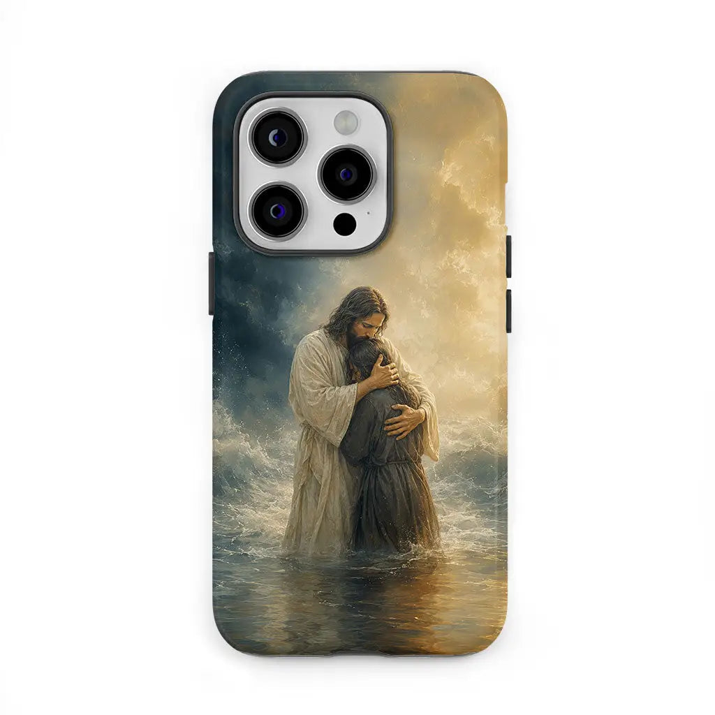 Woman Held by Jesus in the Storm Christian Phone Case