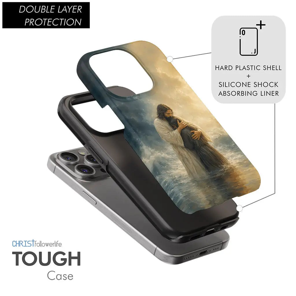 Woman Held by Jesus in the Storm Christian Phone Case