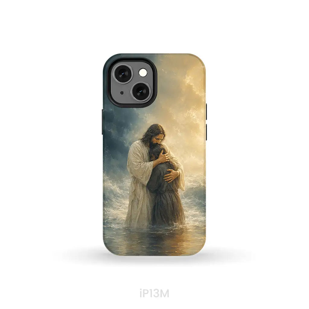 Woman Held by Jesus in the Storm Christian Phone Case iPhone 13 Mini / Tough Case