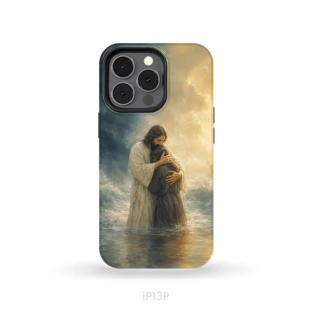 Woman Held by Jesus in the Storm Christian Phone Case iPhone 13 Pro / Tough Case