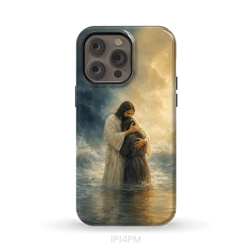 Woman Held by Jesus in the Storm Christian Phone Case iPhone 14 Pro Max / Tough Case