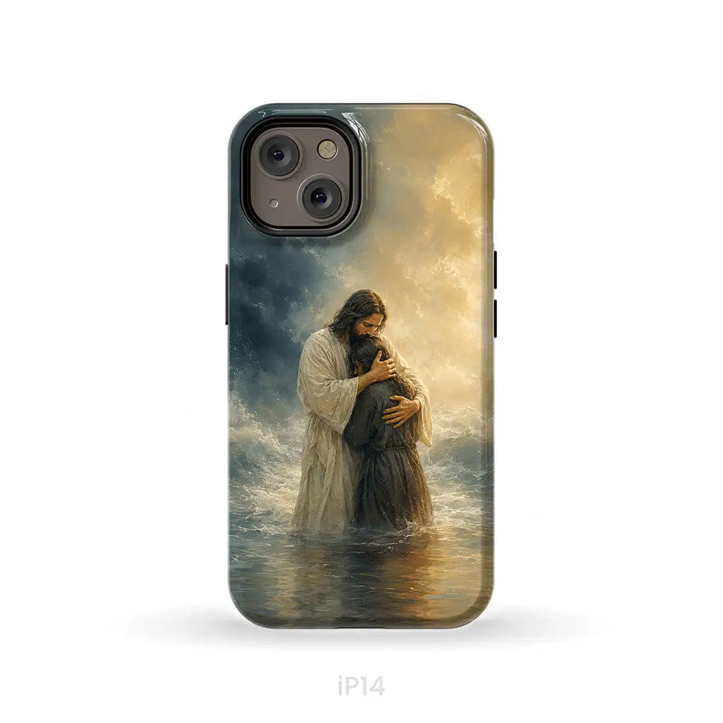 Woman Held by Jesus in the Storm Christian Phone Case iPhone 14 / Tough Case
