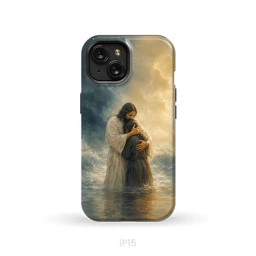 Woman Held by Jesus in the Storm Christian Phone Case iPhone 15 / Tough Case