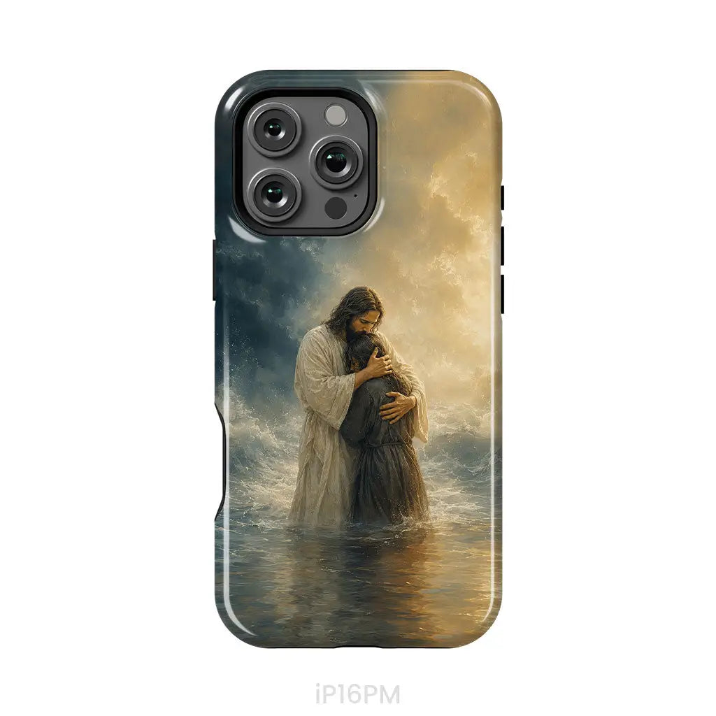 Woman Held by Jesus in the Storm Christian Phone Case iPhone 16 Pro Max / Tough Case