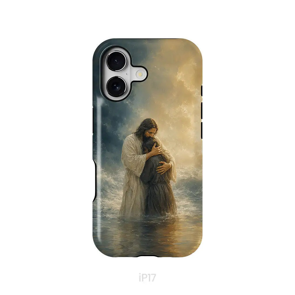 Woman Held by Jesus in the Storm Christian Phone Case iPhone 17 / Tough Case
