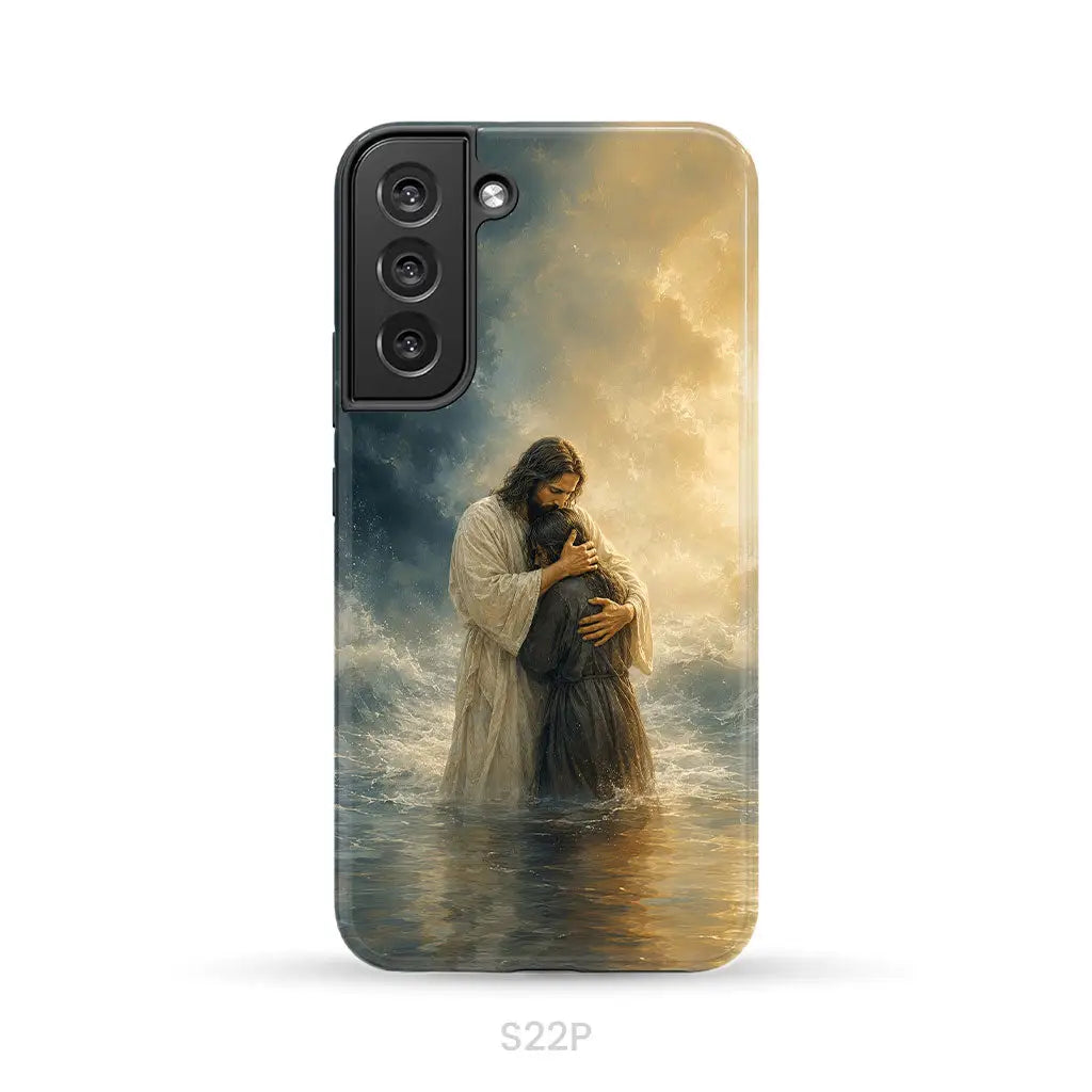 Woman Held by Jesus in the Storm Christian Phone Case Samsung Galaxy S22 Plus / Tough Case