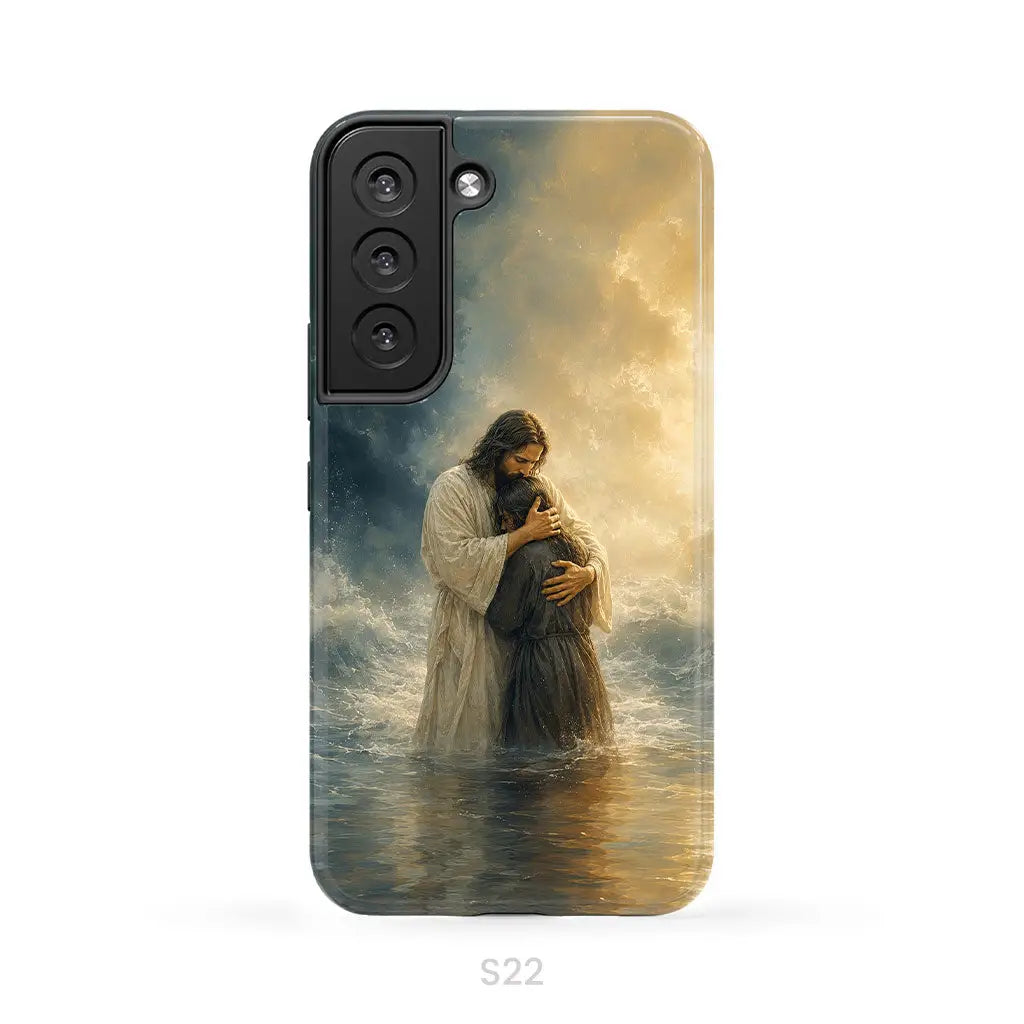 Woman Held by Jesus in the Storm Christian Phone Case Samsung Galaxy S22 / Tough Case