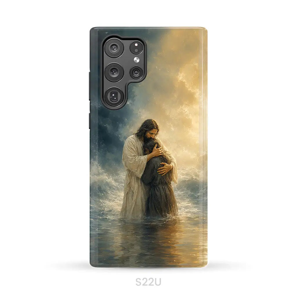 Woman Held by Jesus in the Storm Christian Phone Case Samsung Galaxy S22 Ultra / Tough Case