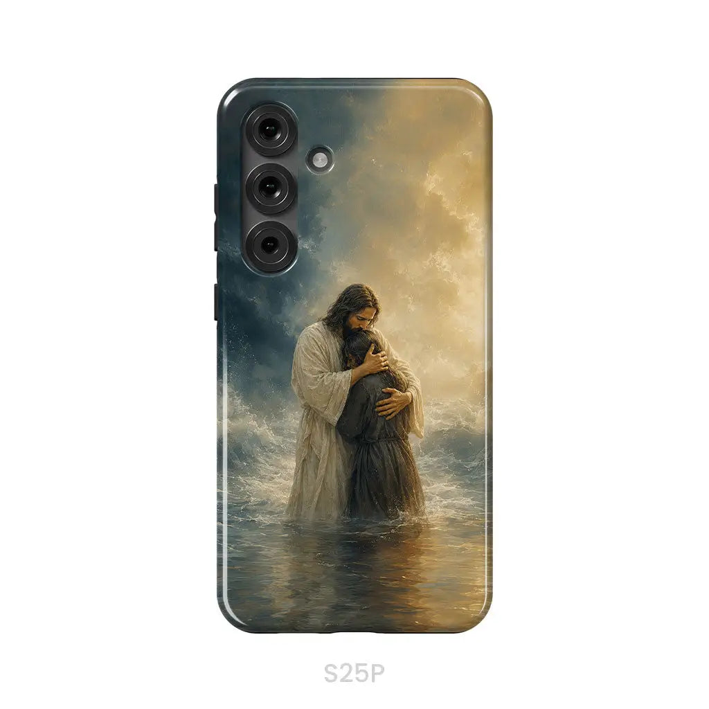 Woman Held by Jesus in the Storm Christian Phone Case Samsung Galaxy S25 Plus / Tough Case