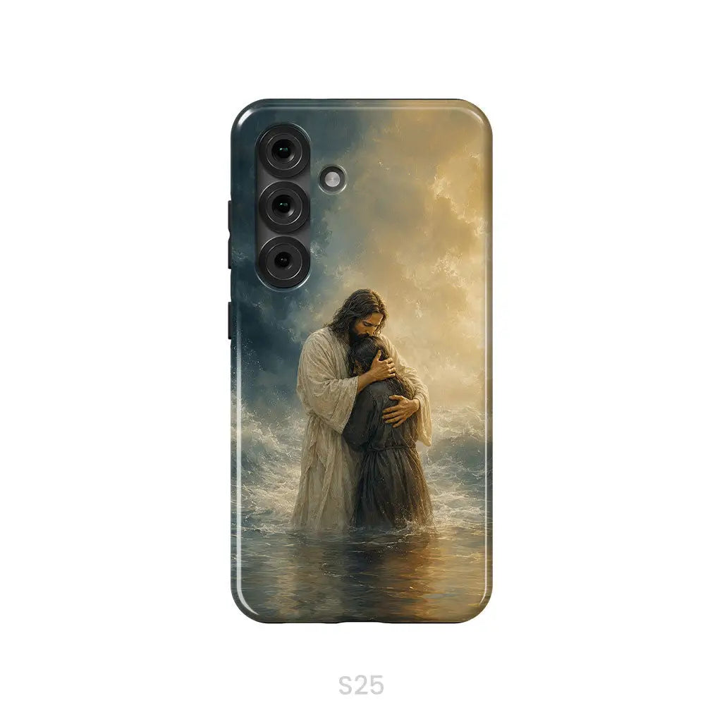 Woman Held by Jesus in the Storm Christian Phone Case Samsung Galaxy S25 / Tough Case