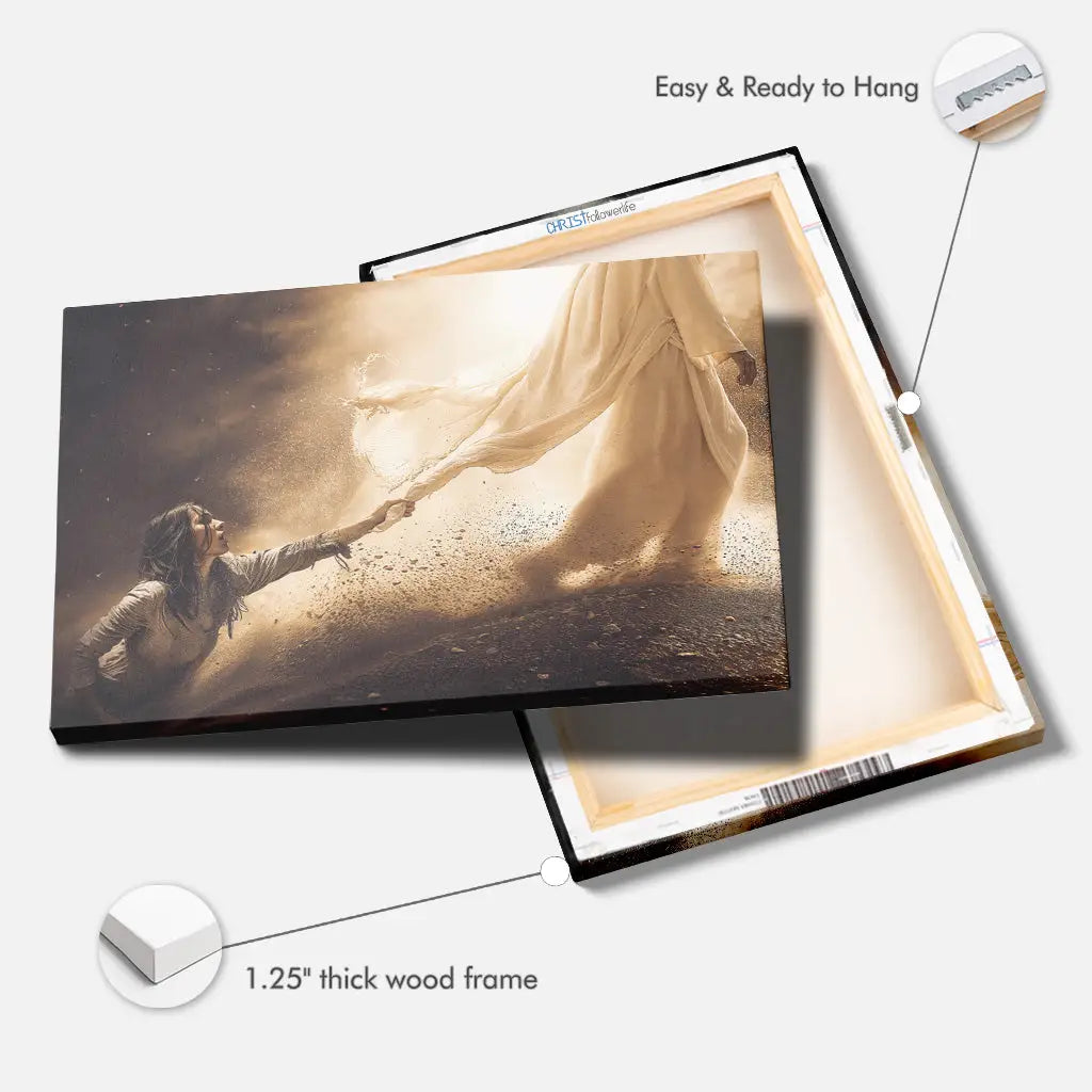 Christian canvas showing healing by faith in Jesus, Bible verse wall art, inspirational gift.