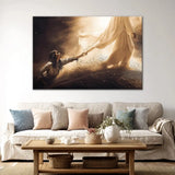 Christian wall art of woman touching Jesus’ garment, inspirational Bible verse, faith-based gift.