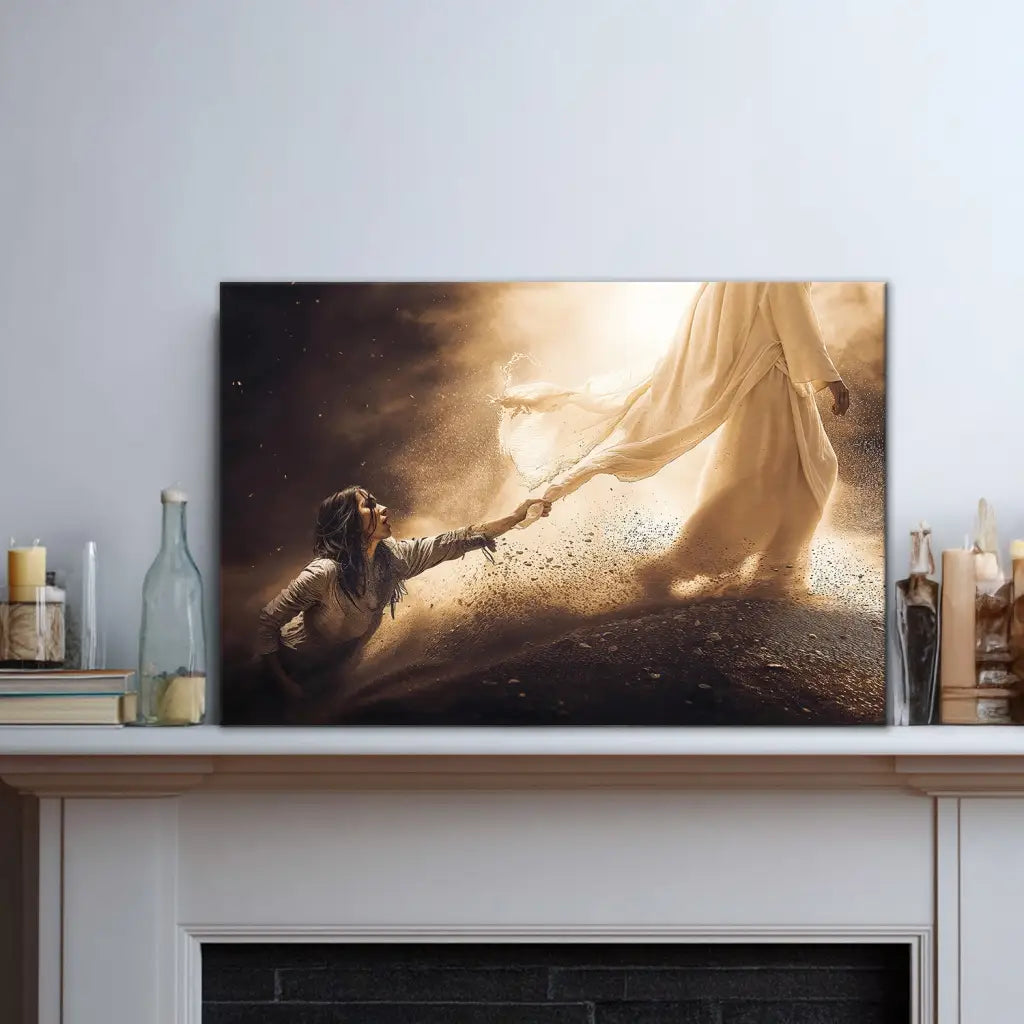 Inspirational Bible verse canvas of Jesus healing, Christian decor, faith-based artwork.