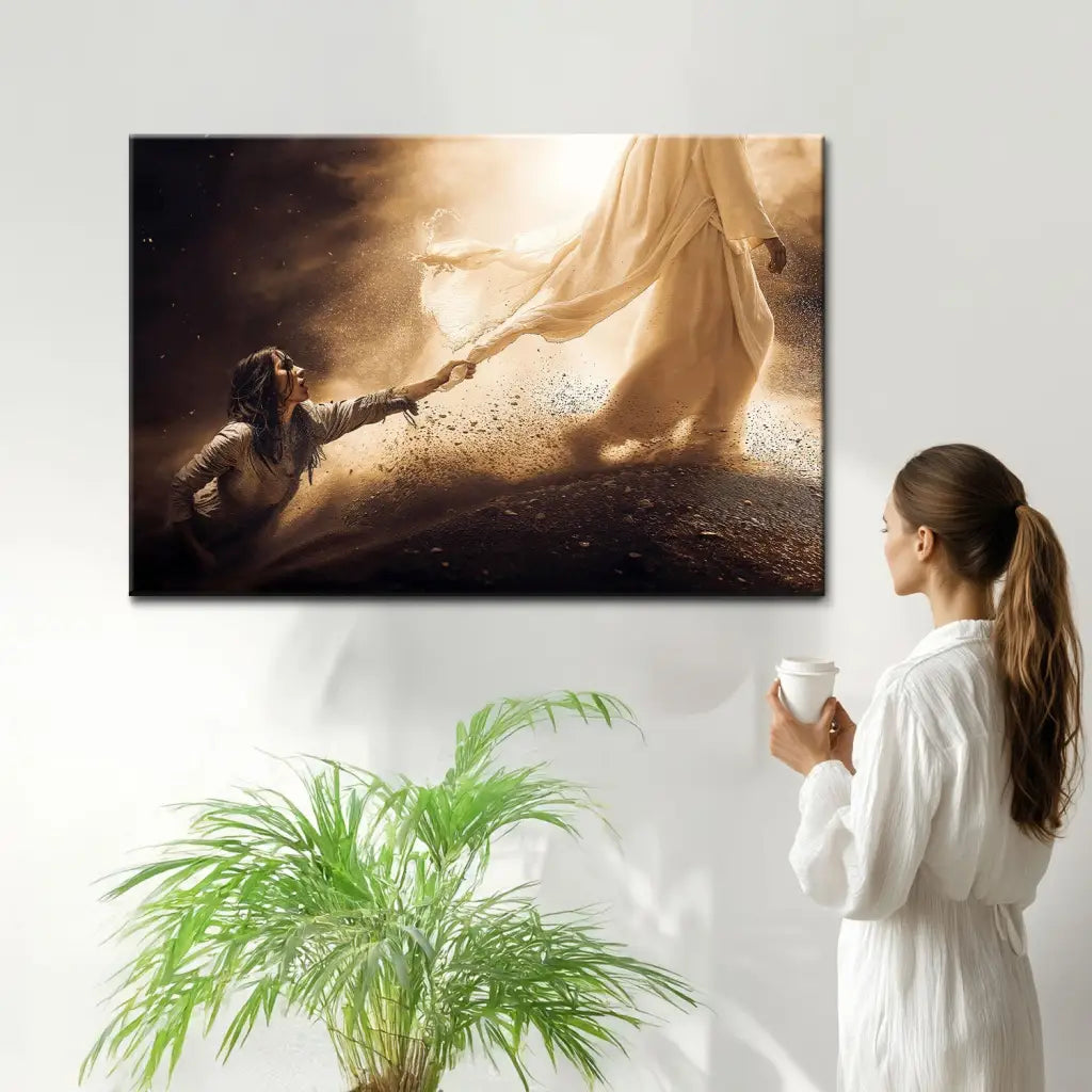 Inspirational Bible verse canvas of Jesus healing, Christian decor, faith-based artwork.