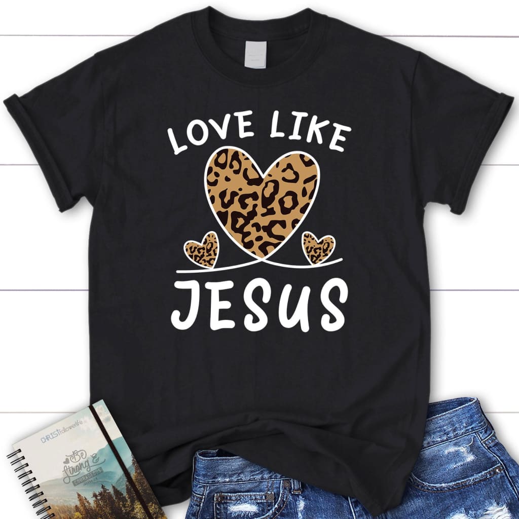Women’s Christian T-shirt Love Like Jesus Leopard Black / S