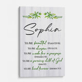 Inspirational Christian wall art: Personalized canvas print reminding you of God’s purpose and love.