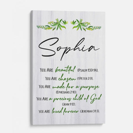 Inspirational Christian wall art: Personalized canvas print reminding you of God’s purpose and love.