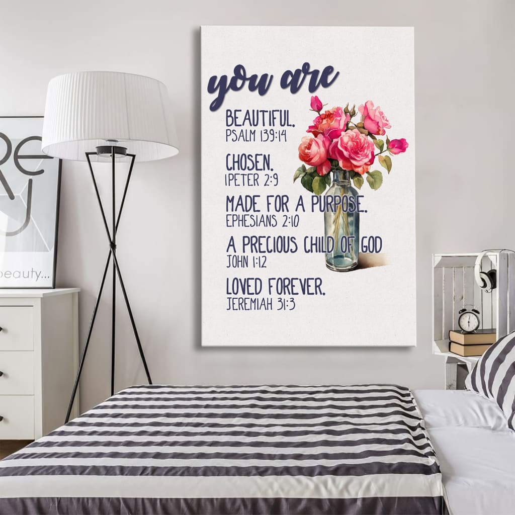 Faith-based wall art featuring &quot;You Are Who God Says You Are,&quot; with scripture, perfect for Christian gifts.