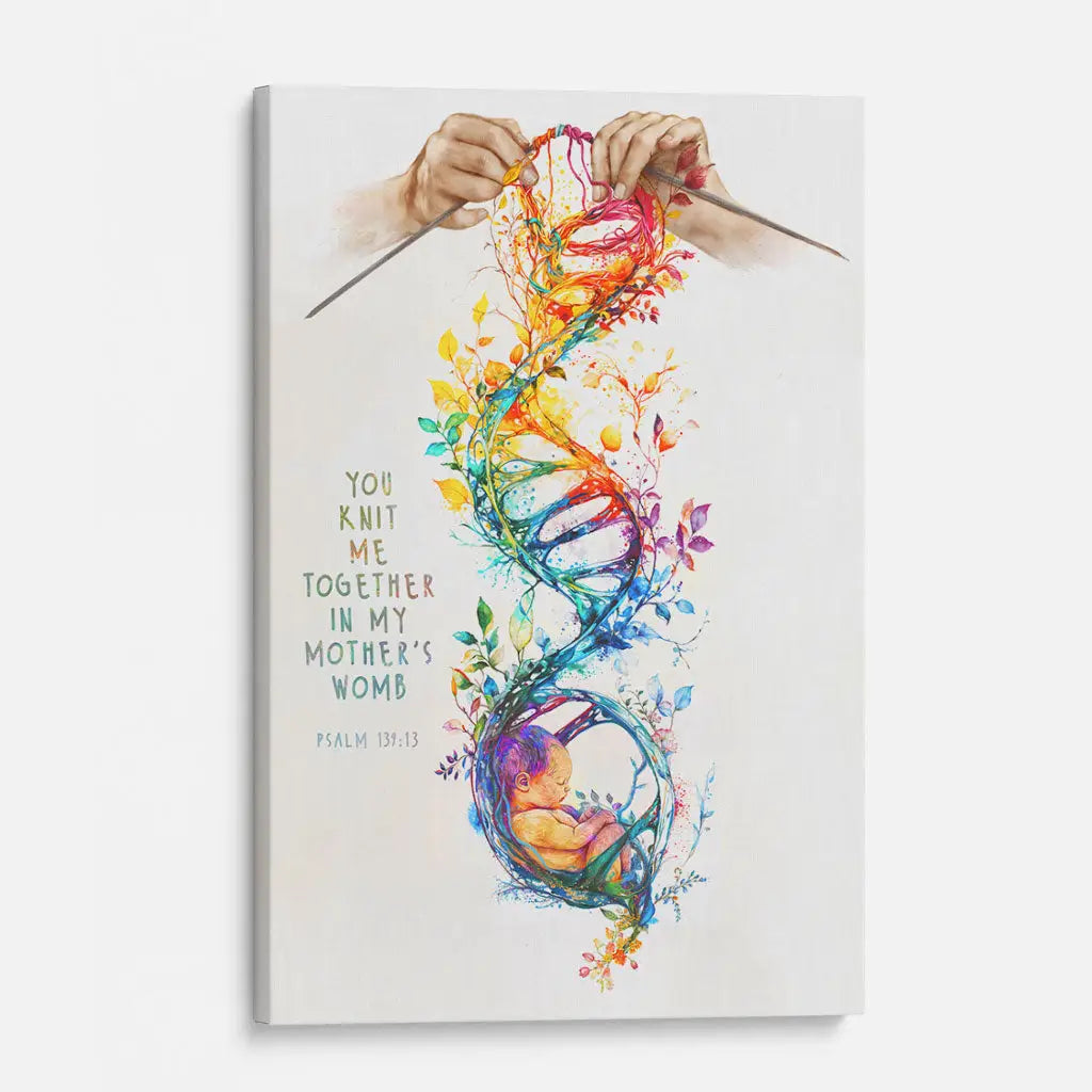 Inspiring Christian artwork with Psalm 139:13, &quot;You Knit Me Together In My Mother&#39;s Womb,&quot; a beautiful wall decor piece.