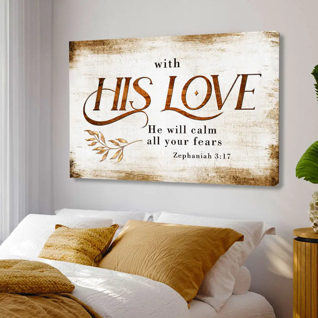Zephaniah 3:17 With His Love He Will Calm All Your Fears Morden Farmhouse Wall Art Canvas