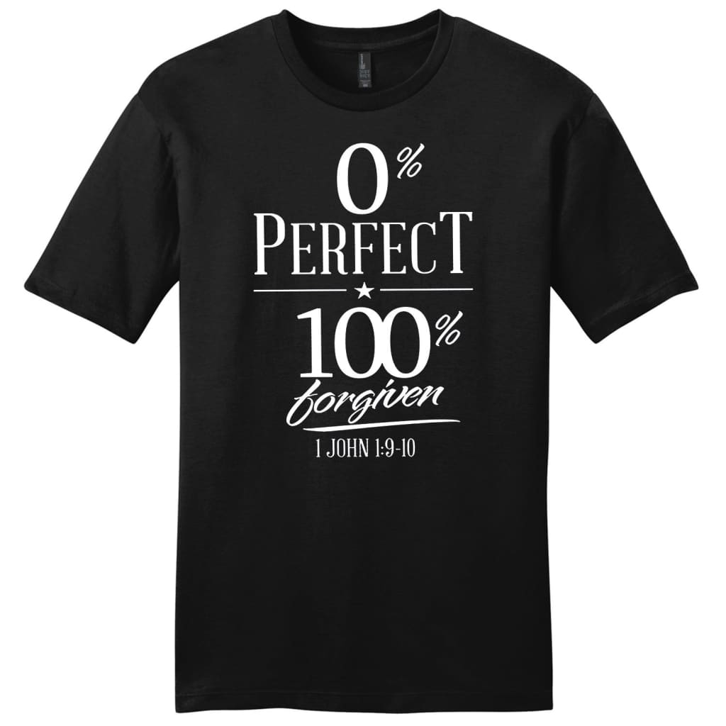 0% perfect 100% forgiven mens Christian t-shirt Black / S
