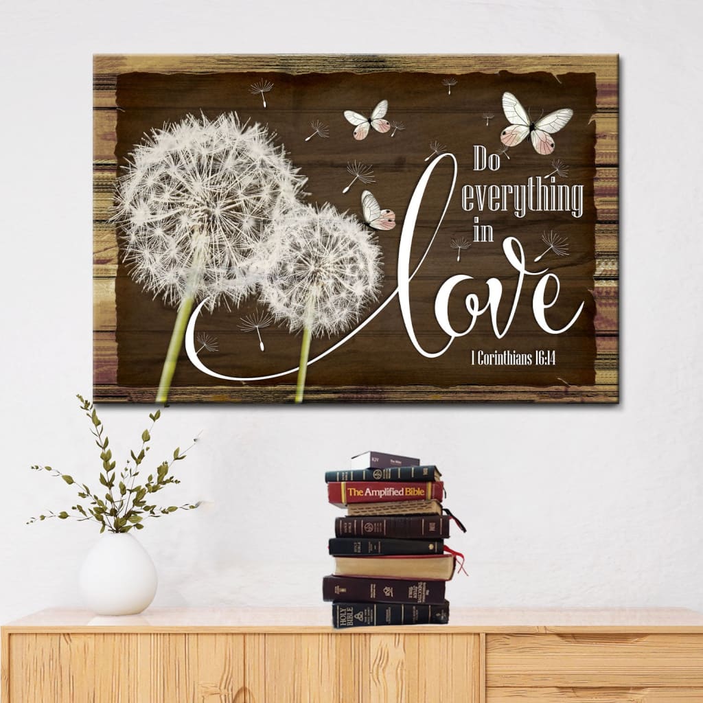 1 Corinthians 16:14 Do everything in love wall art canvas Butterflies Christian art Brown / 12 x 8