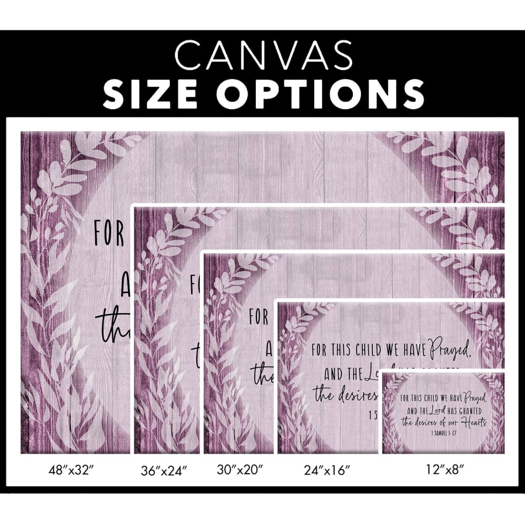 1 Samuel 1:27 For this child we have prayed wall art canvas Christian gifts for kids