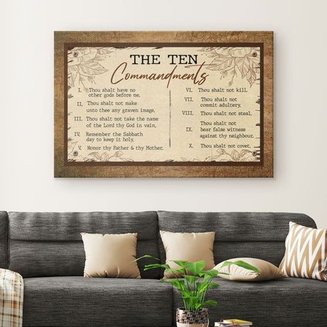 Religious Wall art canvas displaying the Ten Commandments, ideal for Christian decor and adding a spiritual element to your space.