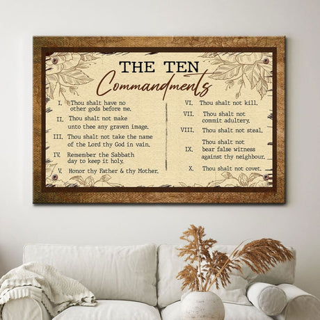 Christian wall art canvas featuring the Ten Commandments, perfect for faith-based home decor and religious inspiration.