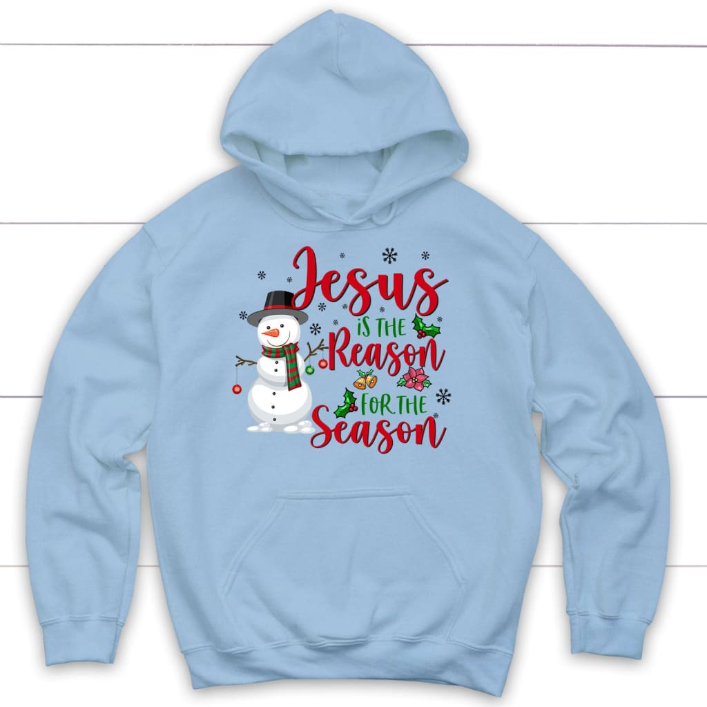 Jesus is the reason for the season Snowman Christmas hoodie Light Blue / S