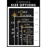 Religious wall art canvas with Isaiah 9:6, "A Child Has Been Born For Us," perfect for Christmas and faith-filled home decor.