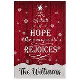 Faith-based Christmas wall art displaying "A Thrill of Hope the Weary World Rejoices," great personalized religious holiday decor.