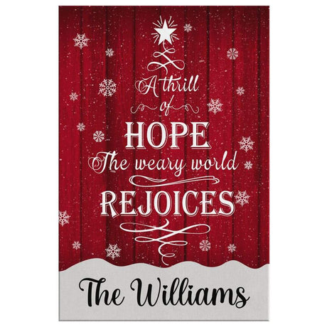 Faith-based Christmas wall art displaying "A Thrill of Hope the Weary World Rejoices," great personalized religious holiday decor.