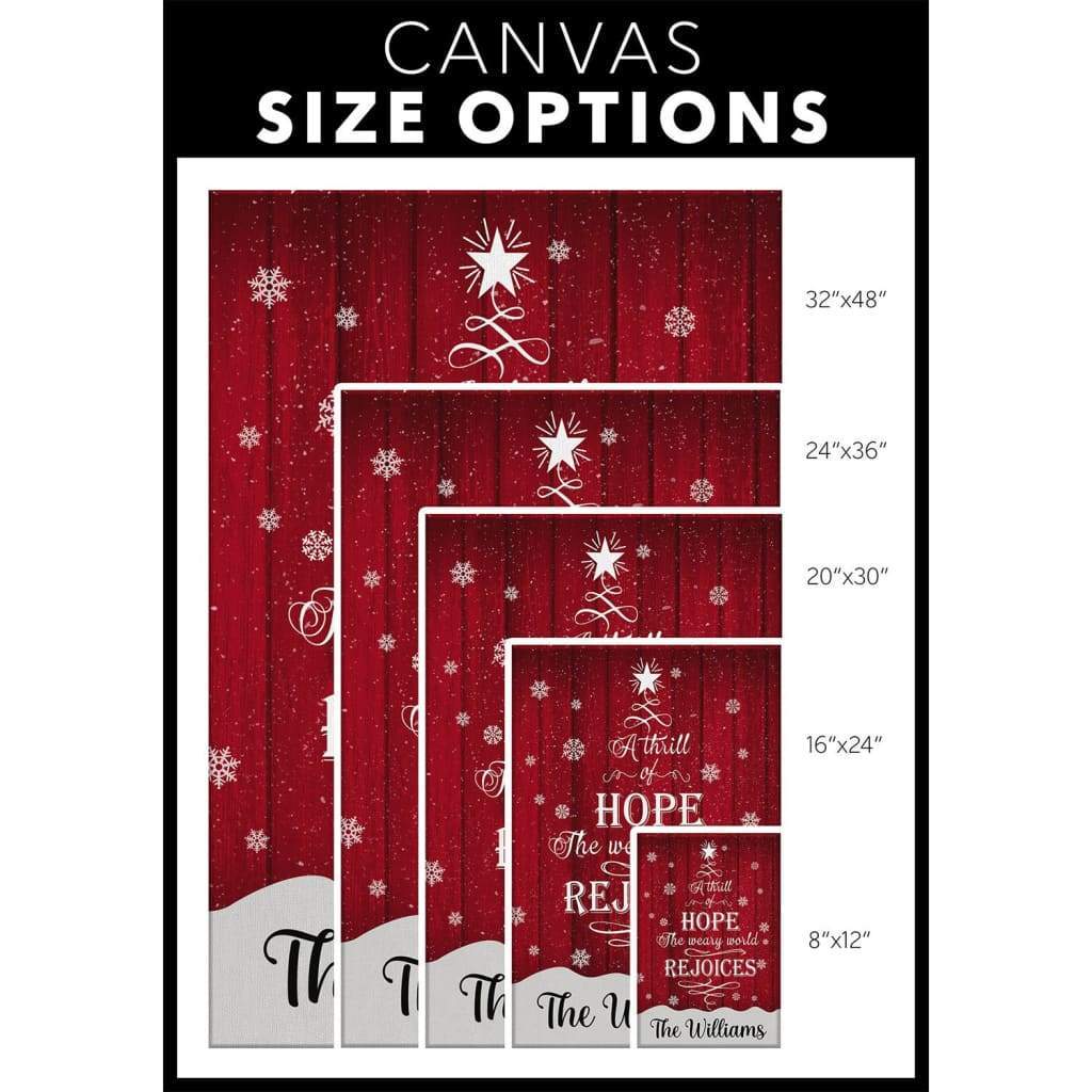 Religious wall art canvas with &quot;A Thrill of Hope the Weary World Rejoices,&quot; perfect custom family Christmas wall art for faith-filled homes.