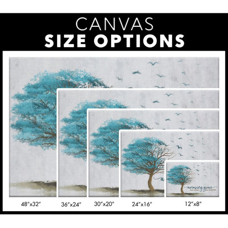Inspirational "Amazing grace how sweet the sound" wall art with tree and birds, perfect for Christian gifts / canvas size options.