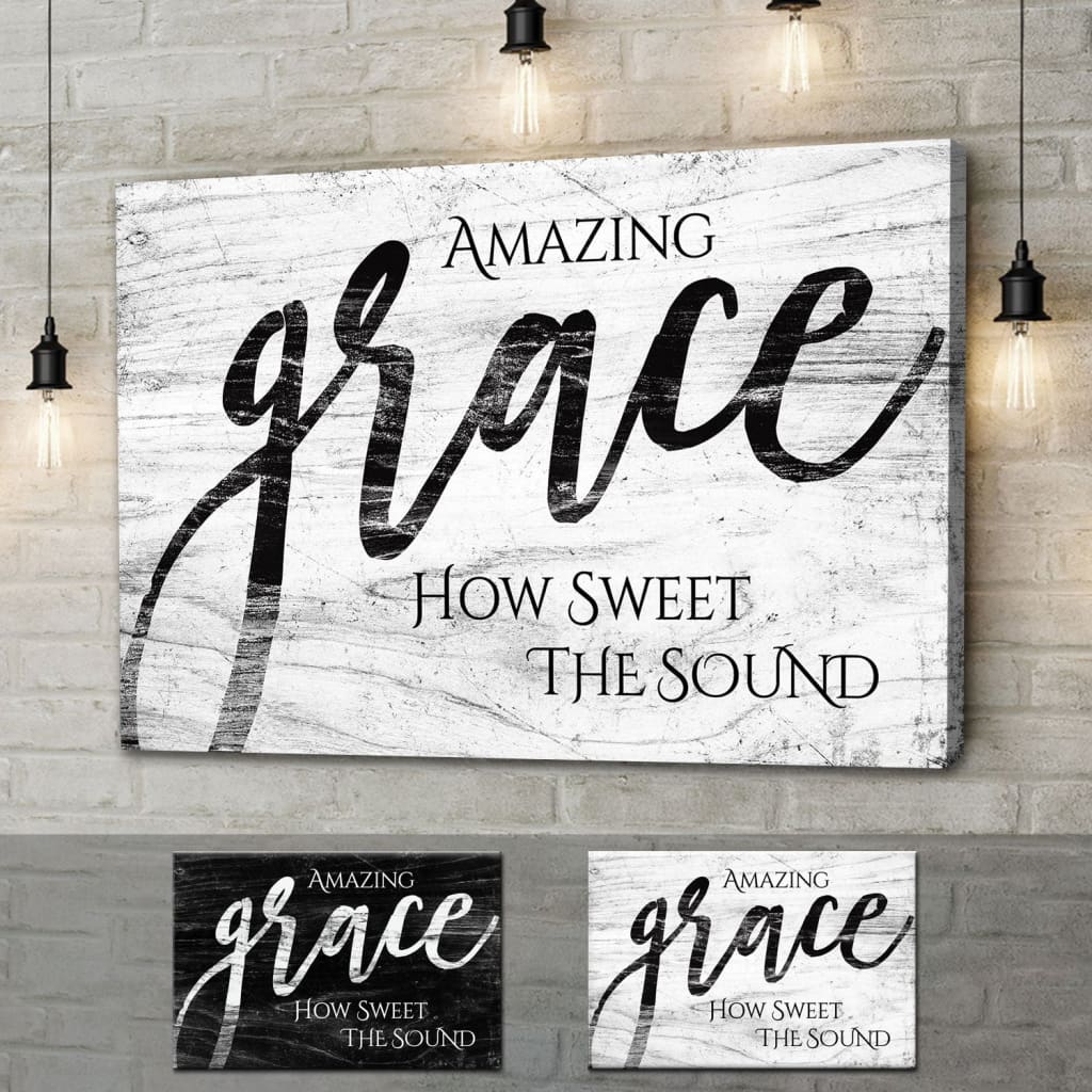 Amazing grace how sweet the sound farmhouse style wall art canvas