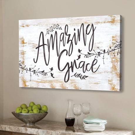 Inspirational canvas wall art with "Amazing Grace," ideal Christian sign wall art for scripture-inspired homes.