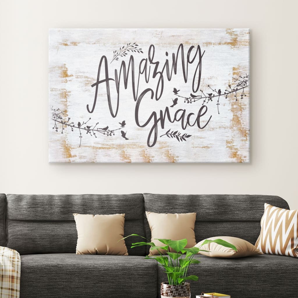 Faith-based wall art with "Amazing Grace" message, great religious decor for Christian homes.
