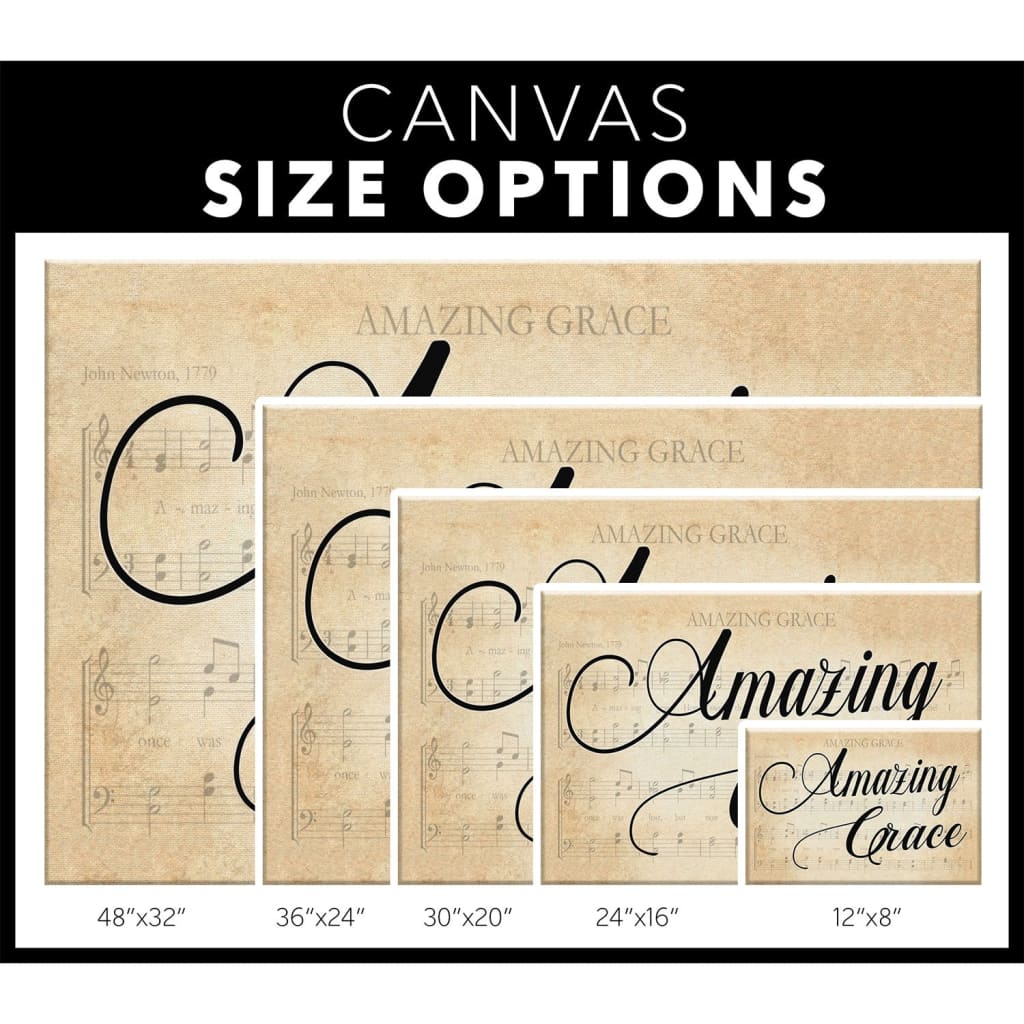 "Amazing Grace" sheet music wall art canvas in farmhouse style, faith-based home decor / size options.