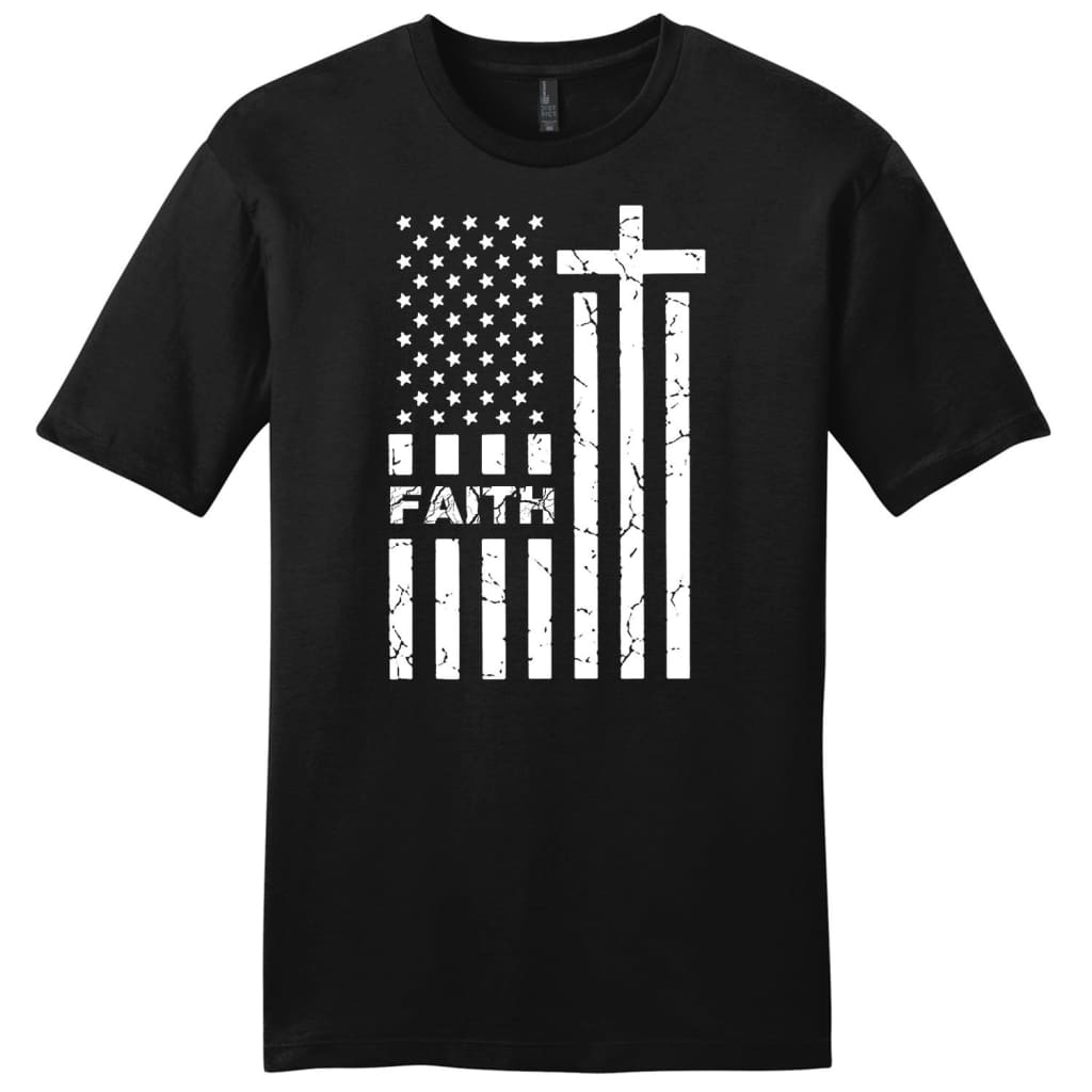 American flag and Faith mens Christian t-shirt Black / S