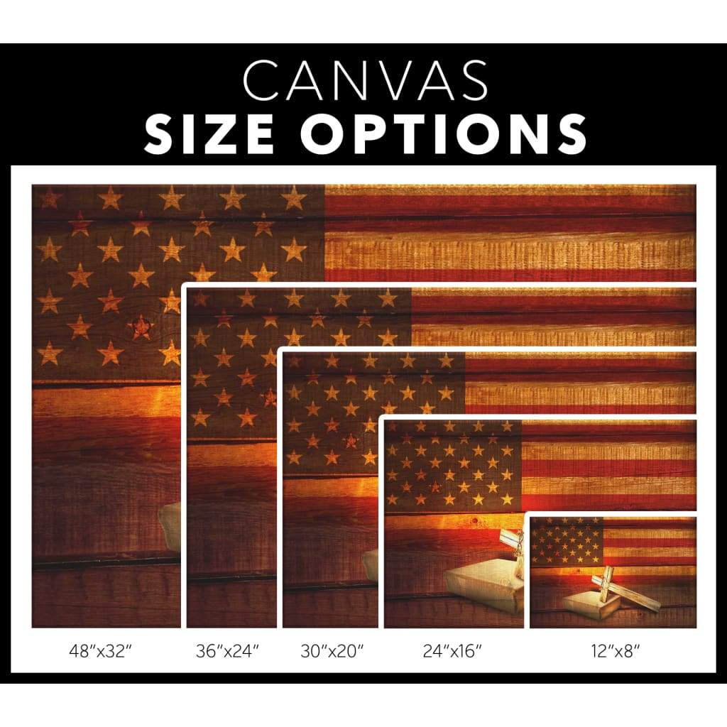 American Flag Cross With Holy Bible Book Wall Art Canvas Size Options