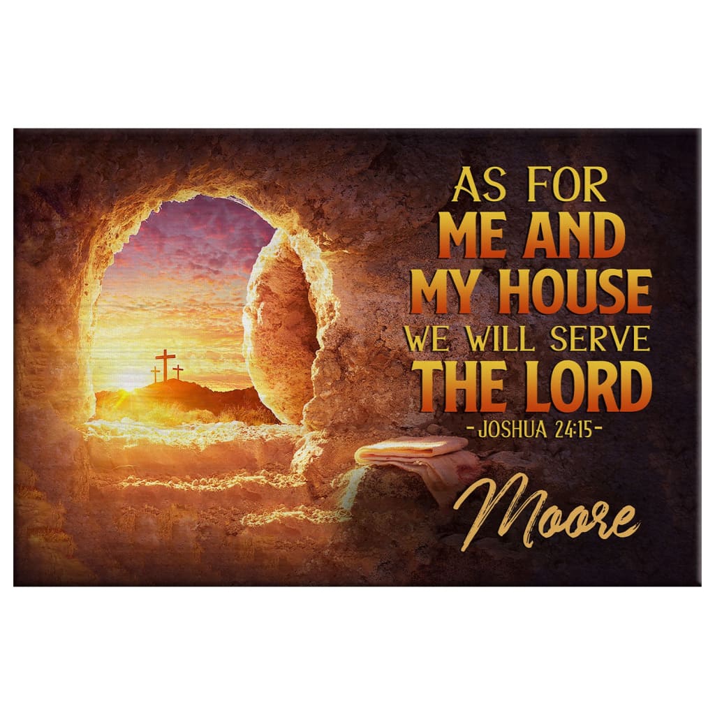 Personalized Christian wall art with Joshua 24:15, &quot;As for Me and My House,&quot; including your custom family name.