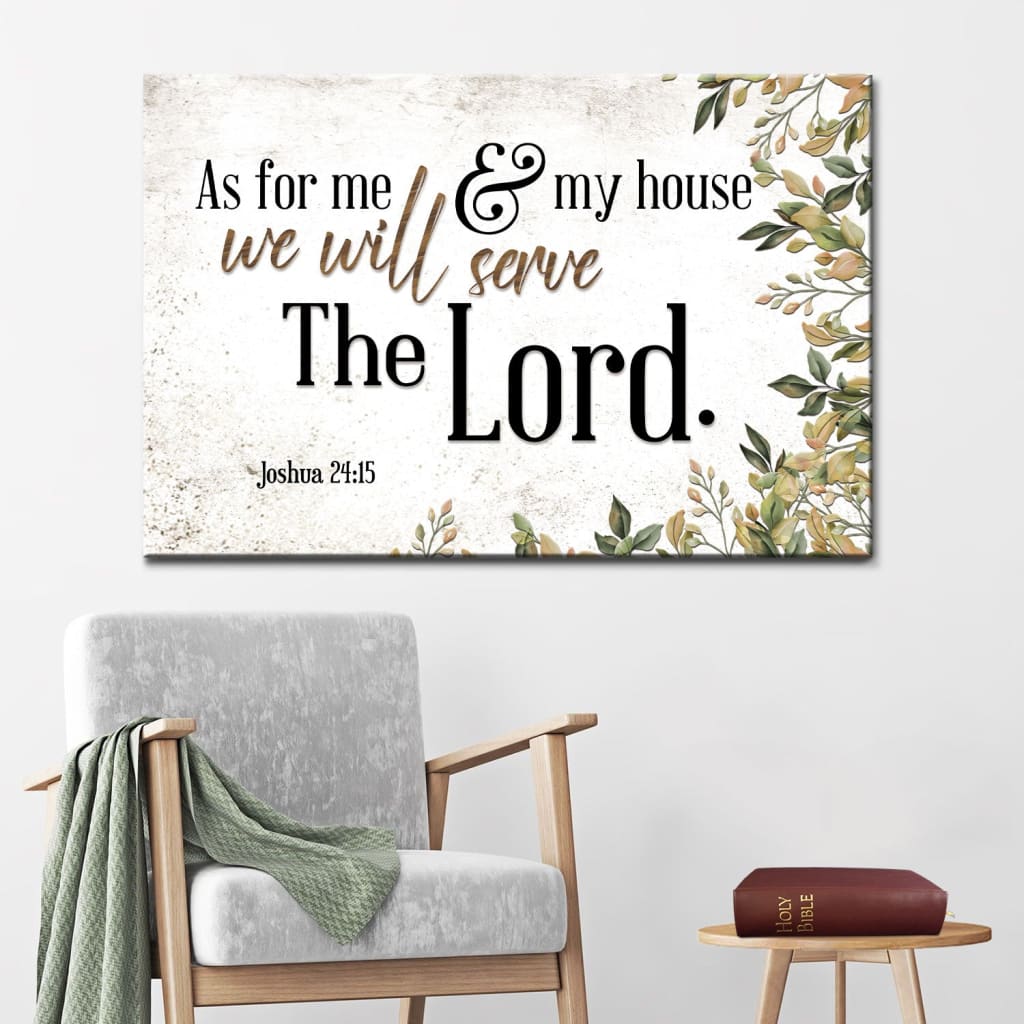 As for me and my house wall art Joshua 24:15 Bible verse wall art canvas print / Brown.